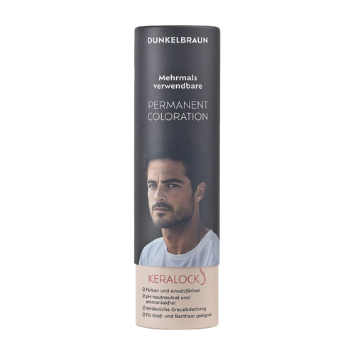 Keralock for Men Dark Brown permanent hair color product packaging with a man's face on a white background