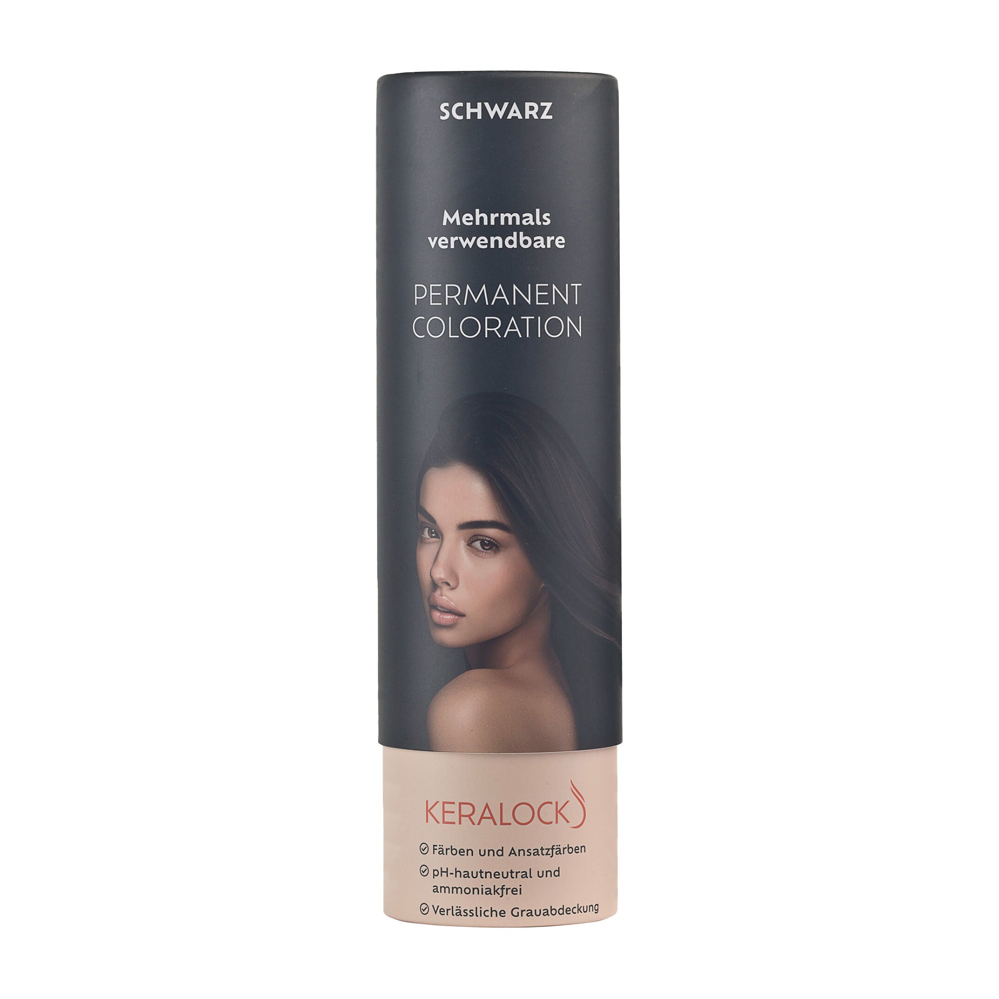 Keralock Black Permanent Coloration with a woman's face on the packaging against a white background