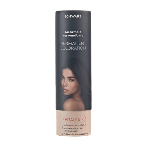 Keralock Black Permanent Coloration with a woman's face on the packaging against a white background