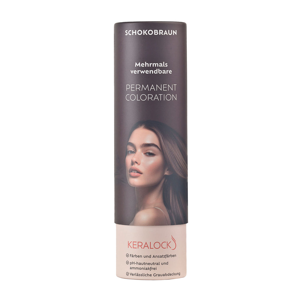 Keralock Chocolate Brown Permanent Coloration packaging with a woman's face on a white background