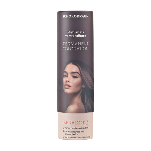Keralock Chocolate Brown Permanent Coloration packaging with a woman's face on a white background