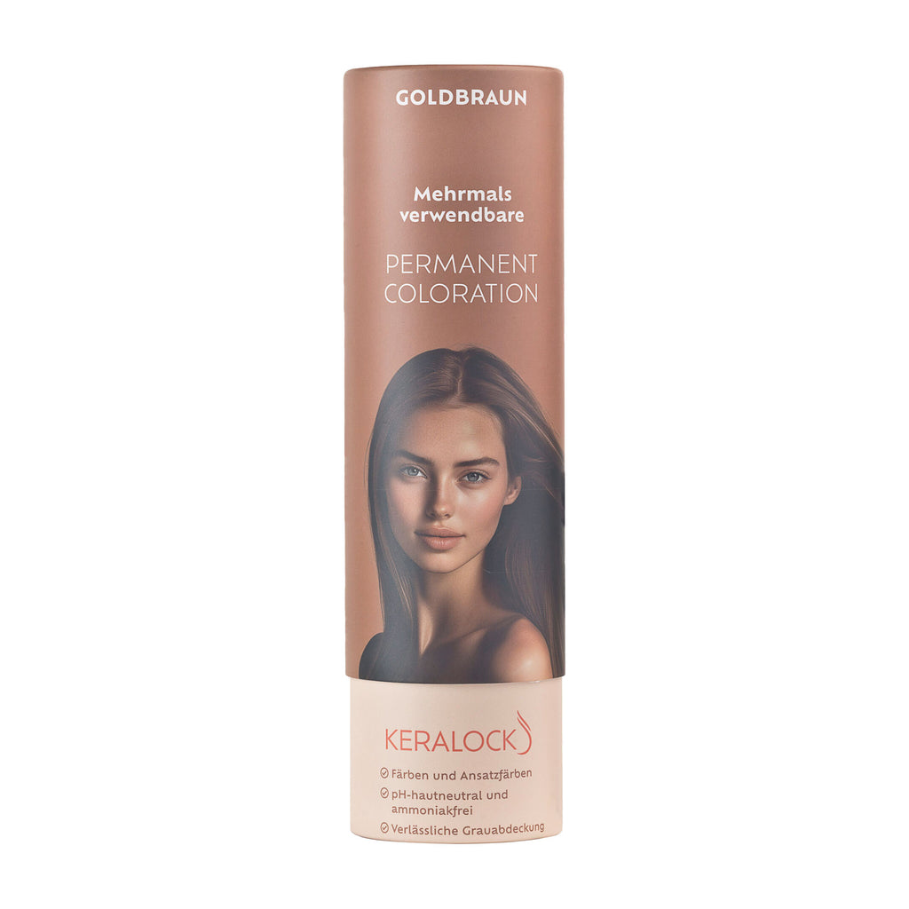 Keralock Golden Brown Permanent Coloration packaging with a woman's face on a white background
