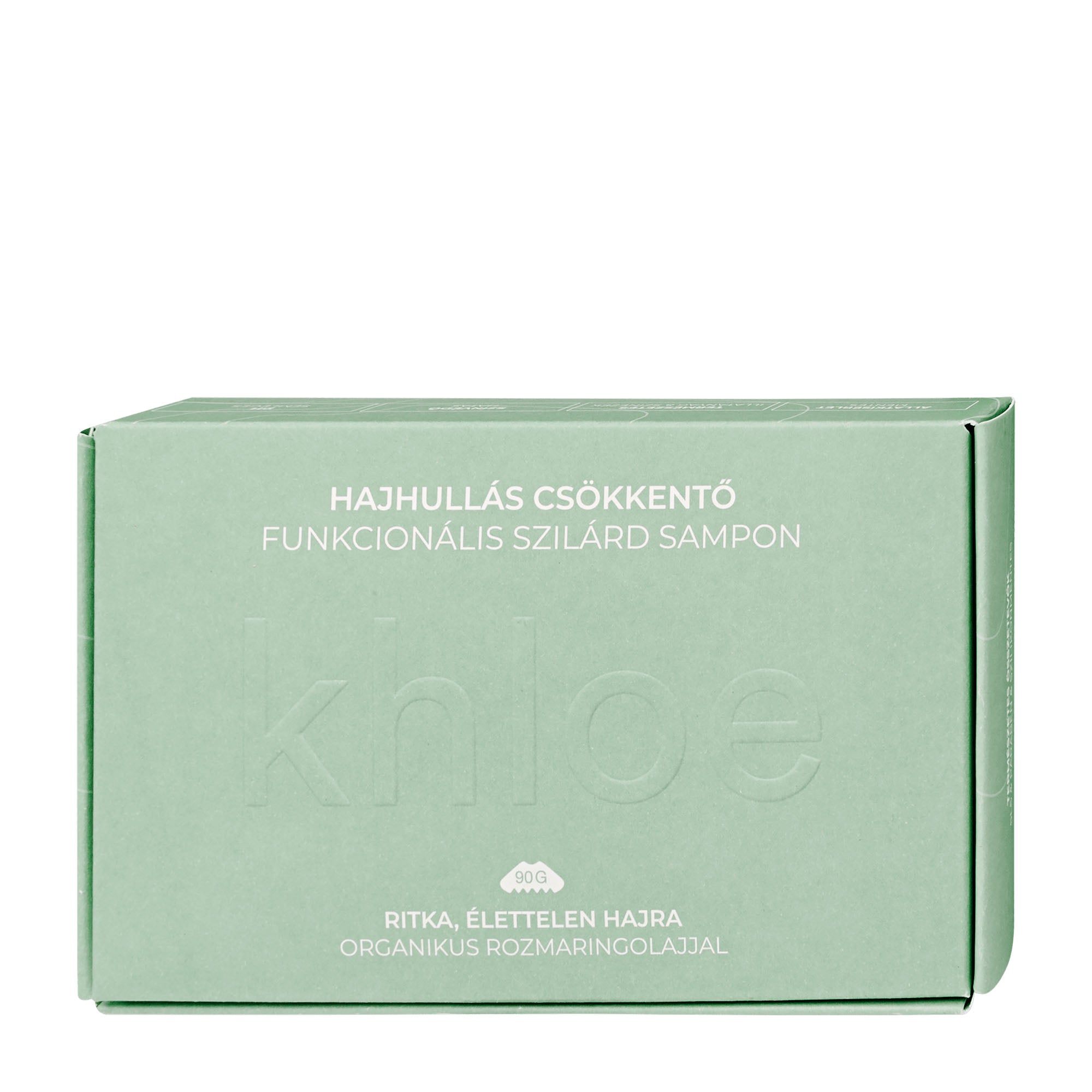 Green packaging of Khloe Hair-Loss Reducing solid shampoo bar with text on a white background