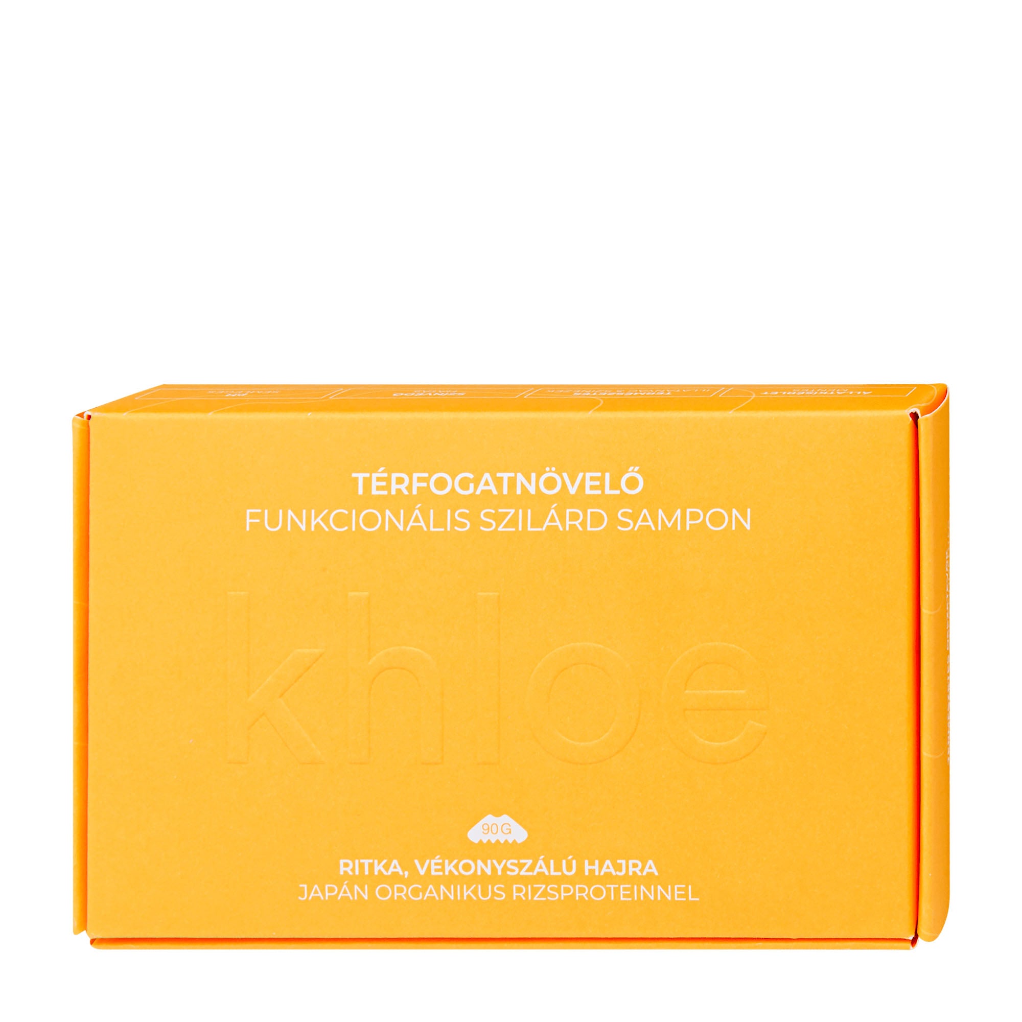 Yellow box of Khloe Volumizing Functional Solid Shampoo Bar with text on a white background