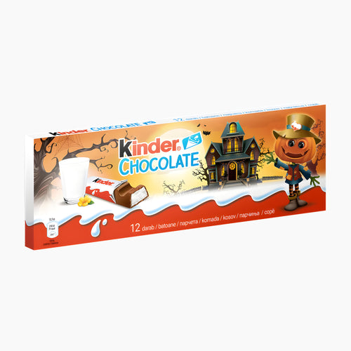 Kinder Chocolate Halloween packaging on a light gray background.