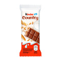 Packaging of kinder Country cereal chocolate bar, displaying the bar and the toasted cereals with milk cream filling, 23.5g weight indication, and 'Made in Germany' text.