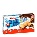 Packaging of Kinder Happy Hippo cocoa wafer, showing the product name and images of the wafer with meringue chips and double cream filling.