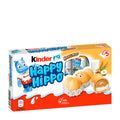 Packaging of Kinder Happy Hippo hazelnut wafer, showing the product name and images of the wafer bars with hazelnut cream.