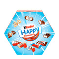 Packaging of kinder Happy Moments mini mix with various images of chocolate minis, including Kinder Chocolate mini, Kinder Schoko Bons, Kinder Country mini, Kinder Bueno mini, and Kinder Bueno White mini.
