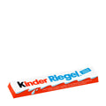 Packaging of kinder Riegel milk chocolate bar showing the brand name and the milk chocolate design elements.