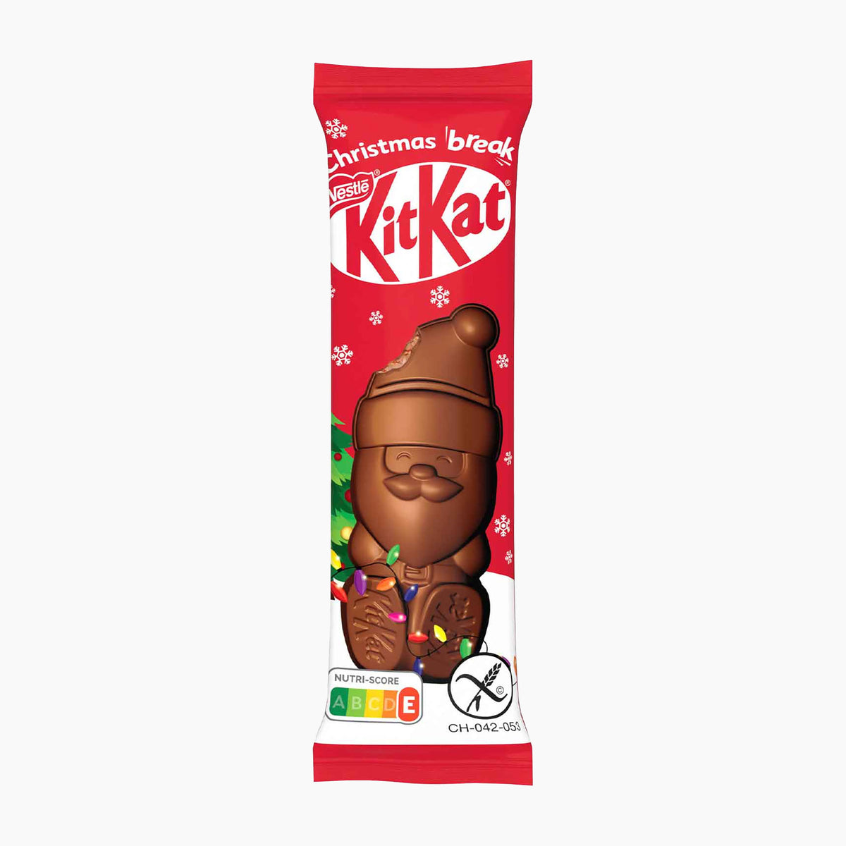 Kitkat Milk Chocolate Mini Santa packaging on a light gray background.