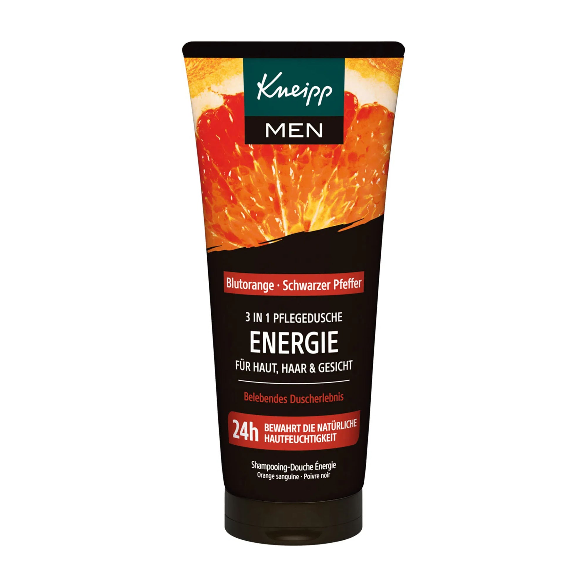 Tube of Kneipp Men Energie shower gel on a white background.