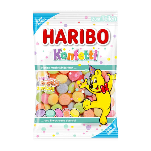 Haribo Konfetti gummy candy package with a cartoon character on a white background