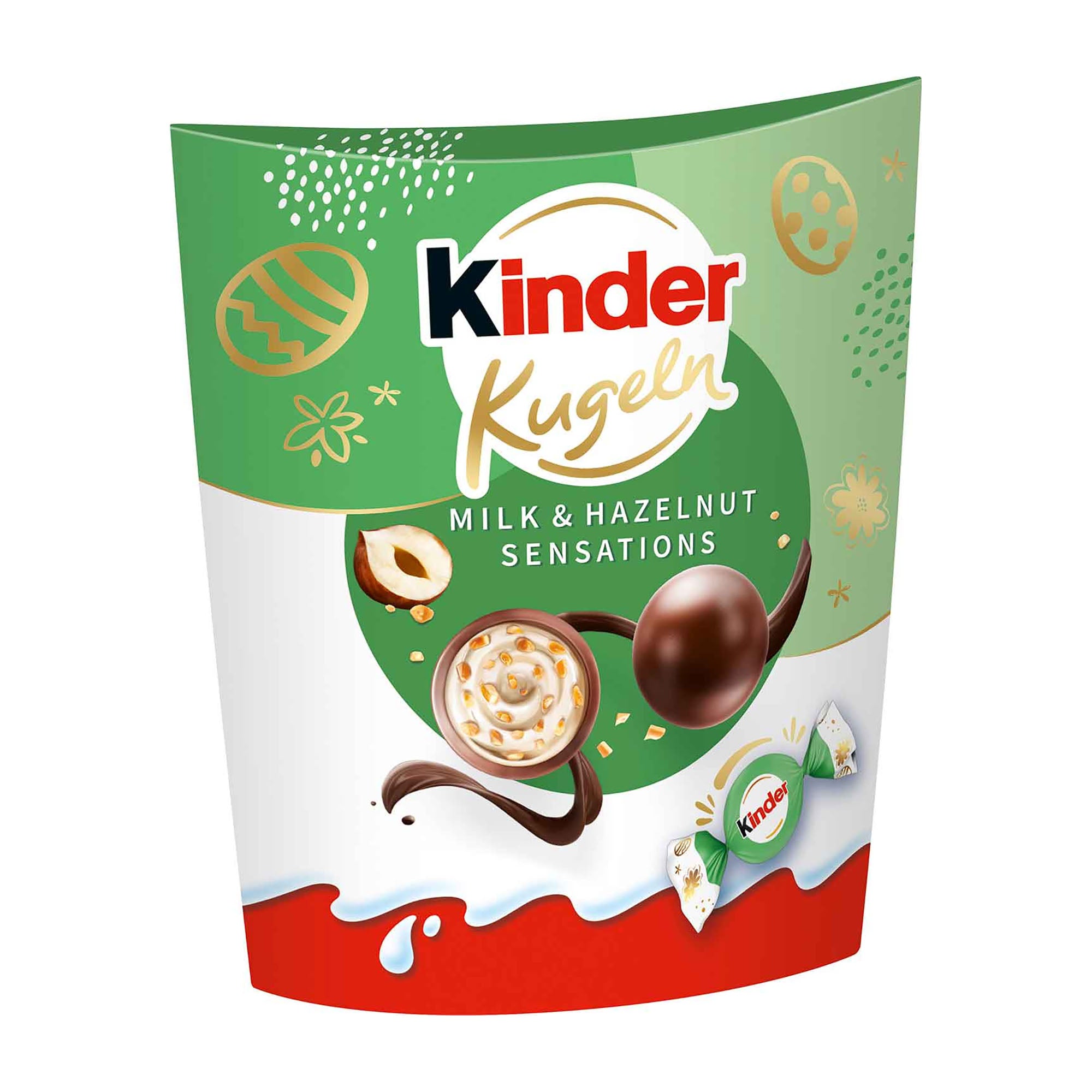 Kinder Kugeln Milk & Hazelnut Sensations packaging on a white background