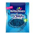 Blue packaging of hitschies Laces Blue fruit gummy with brand logo and product image.