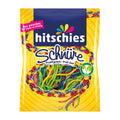 A package of hitschies Laces mix fruit gummy, featuring colorful gummy strings on a yellow background with the brand name and fruit flavor indications.