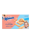 Packaging of Manner Children's Ladyfingers showing the product name, an image of the ladyfinger biscuits, and a child smiling.