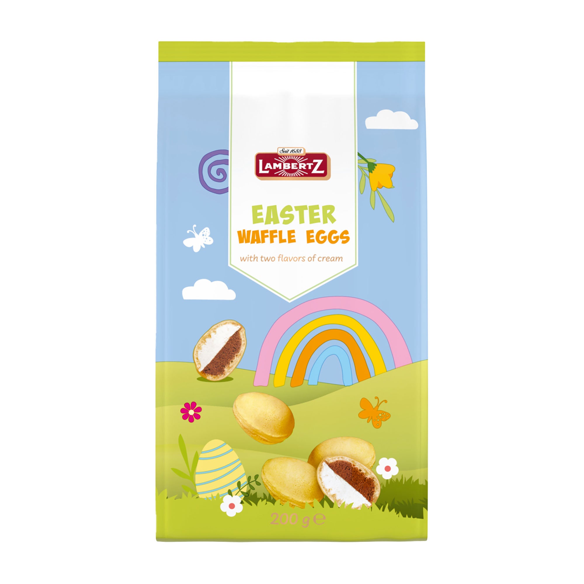 Lambertz Easter Waffle Eggs packaging on a white background.
