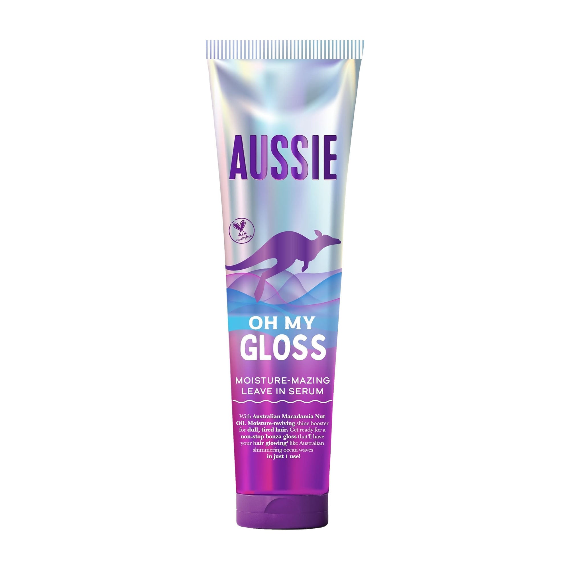 Aussie Oh My Gloss hair serum tube on a white background