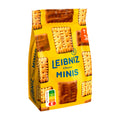 Packaging of Leibniz Minis Choco butter biscuits showing the product name and images of the chocolate-coated mini biscuits.