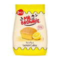 Packaging of Mr. Brownie Lemon Cakes showing a picture of a yellow sponge cake and a slice of lemon, with text that reads ' Moist & Rich Lemon Cakes' and '8 mini cakes'.