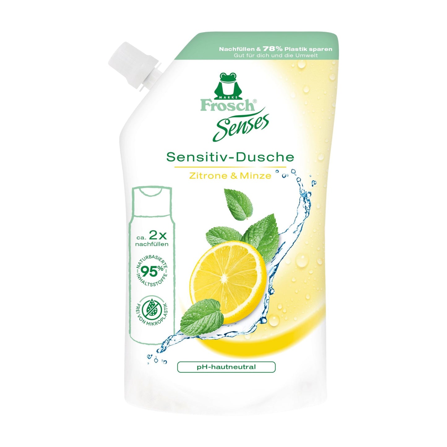 Frosch Lemon & Mint shower gel refill, 500 mL