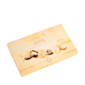 A box of Lindt Light & Delicate Pralines, containing various milk and white chocolate confections.