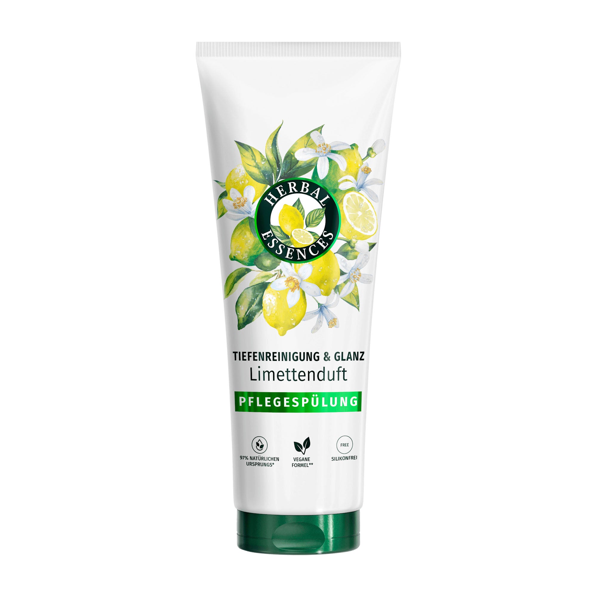 Tube of Herbal Essences Lime Scent Conditioner with lemon and flower design on a white background