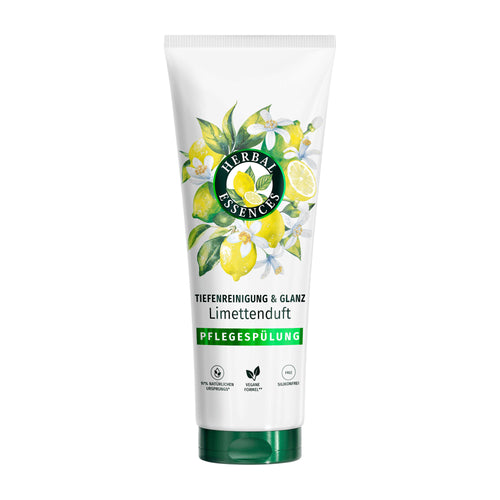 Tube of Herbal Essences Lime Scent Conditioner with lemon and flower design on a white background