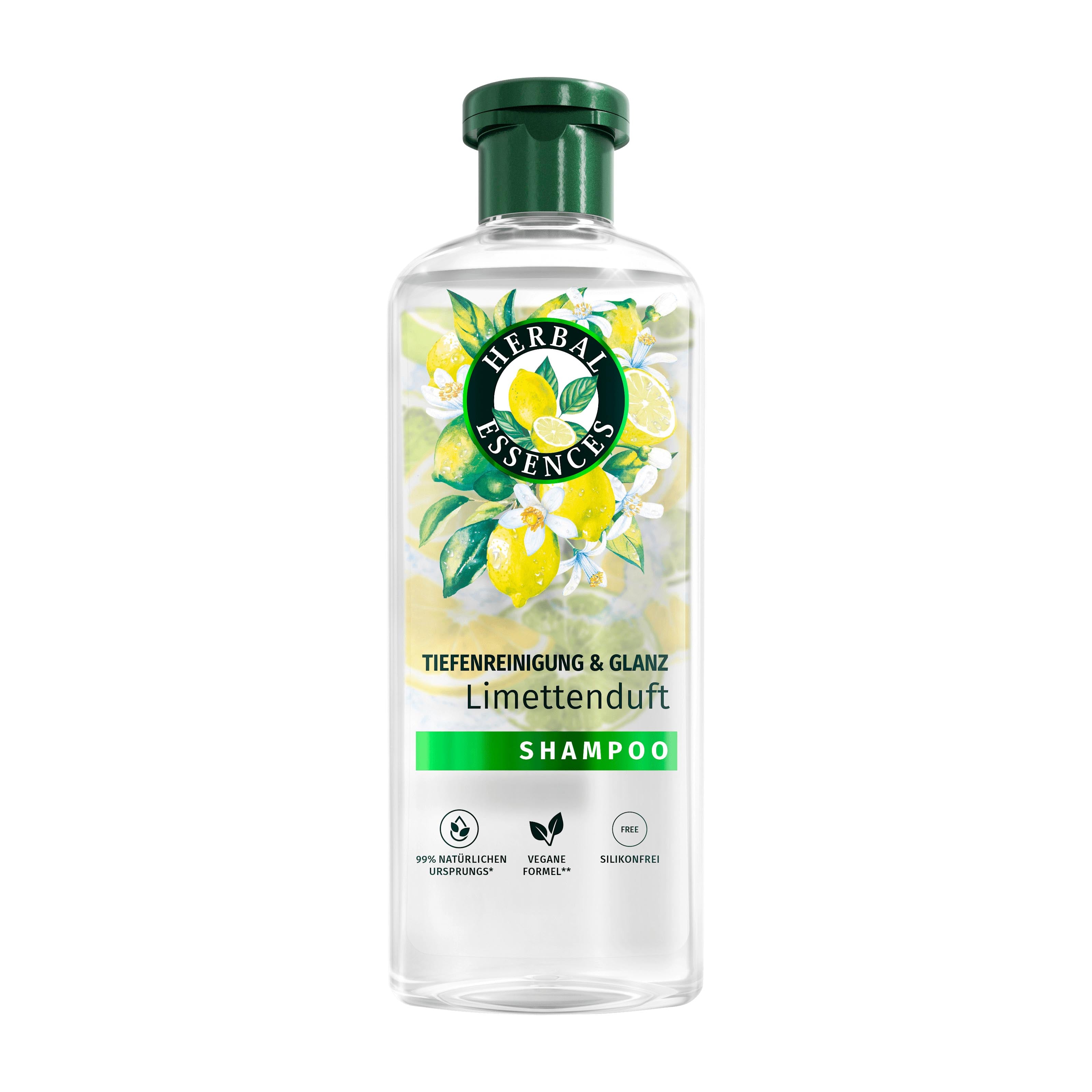 Herbal Essences Lime Scent Shampoo bottle on a white background.