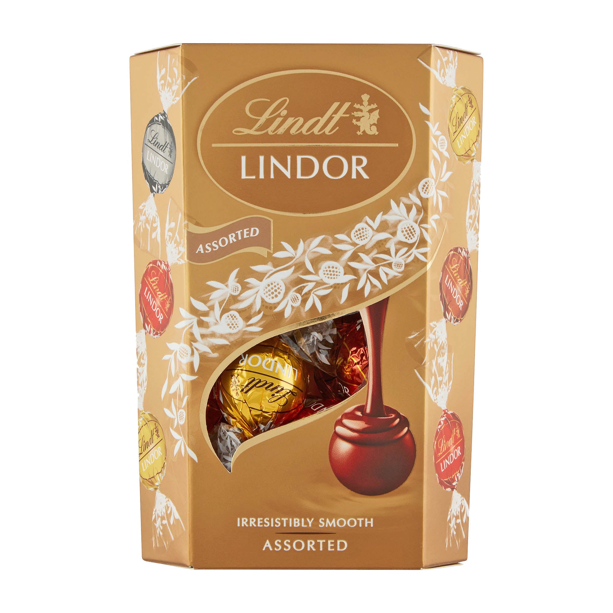 A box of Lindt Lindor Assorted Chocolate Balls with a visual representation of the chocolate balls and the Lindt logo.