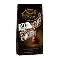Packaging of Lindt Lindor 60% Dark Chocolate Balls, with an image of a chocolate ball and the cocoa percentage highlighted.