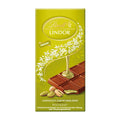 Lindt Lindor Pistachio milk chocolate bar packaging on a white background