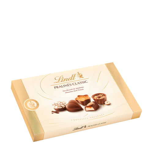 Lindt Pralines Classic chocolate box on a white background
