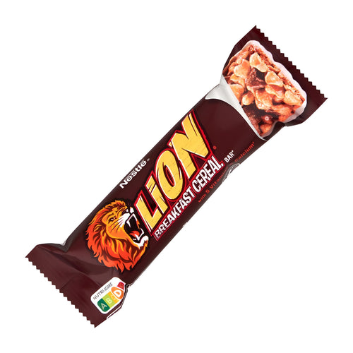 Nestlé Lion Breakfast Cereal Bar packaging on a white background.