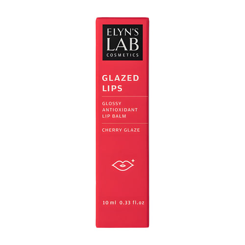 Glazed Lip Cherry Glaze lip balm packaging with 'Elyn's Lab Cosmetics' branding on a white background