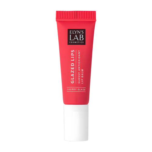 Cherry Glaze lip balm tube with 'Elyn's Lab Cosmetics' branding on a white background