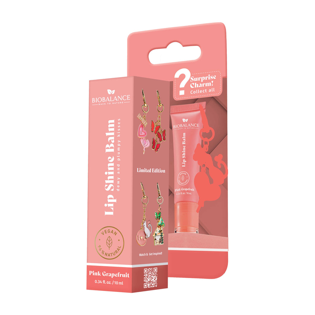 BioBalance lip balm packaging with pink grapefruit flavor on a white background
