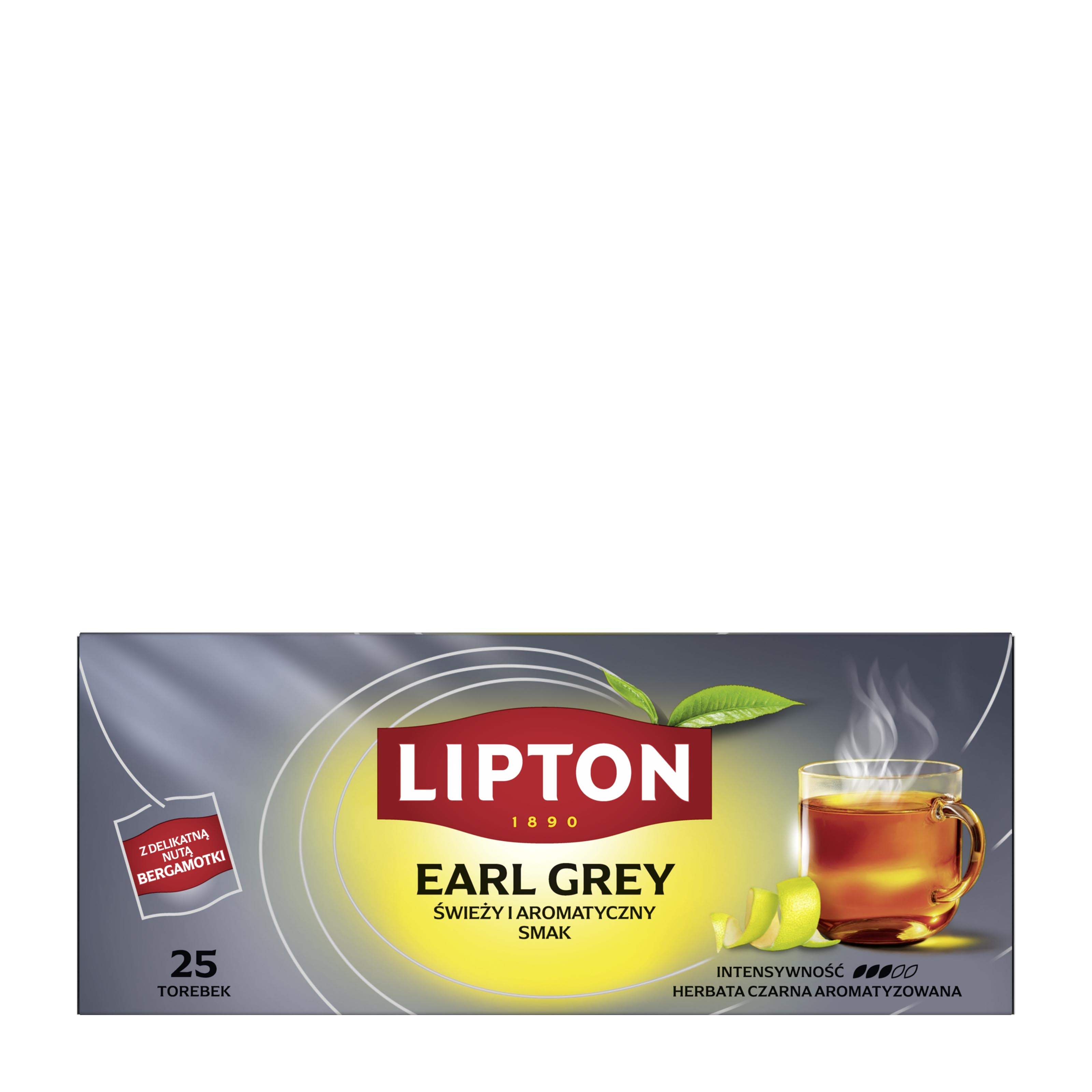 Lipton Earl Grey Black Tea 25 bags packaging on a white background