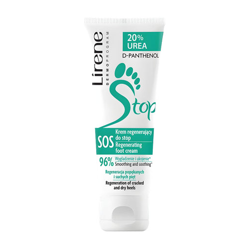 Lirene SOS Regenerating Foot Cream tube on a white background
