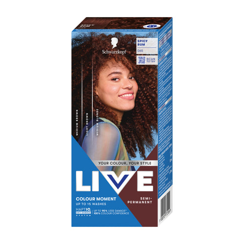 Schwarzkopf Live Colour Moment 065 Spicy Rum semi-permanent hair color box with a woman's face on the packaging