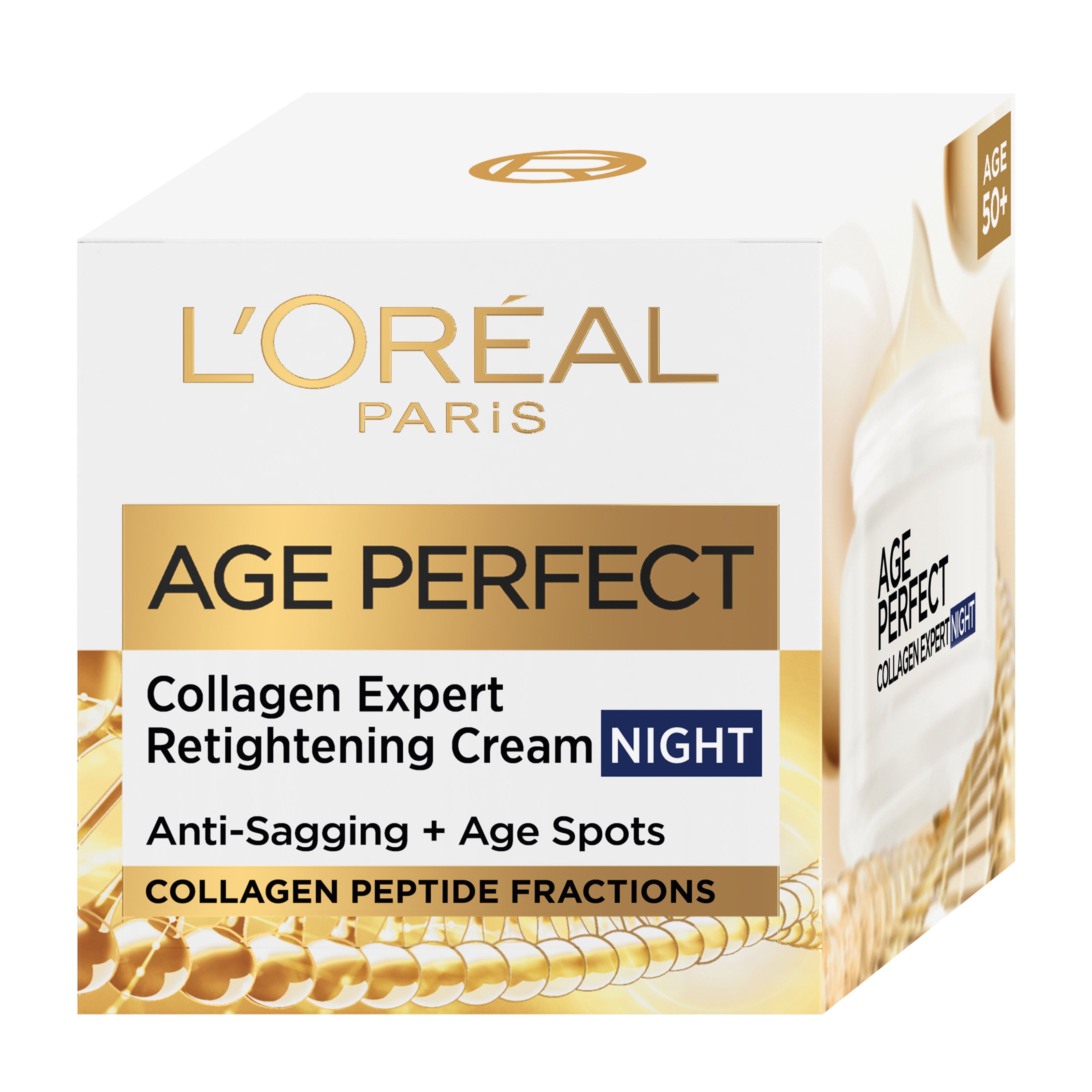 L'Oreal Paris Age Perfect Collagen Expert Retightening Night Cream packaging on a white background