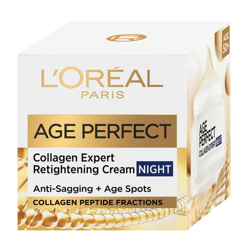 L'Oreal Paris Age Perfect Collagen Expert Retightening Night Cream packaging on a white background