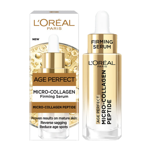 L'Oreal Age Perfect Micro-Collagen Firming Serum with packaging on a white background
