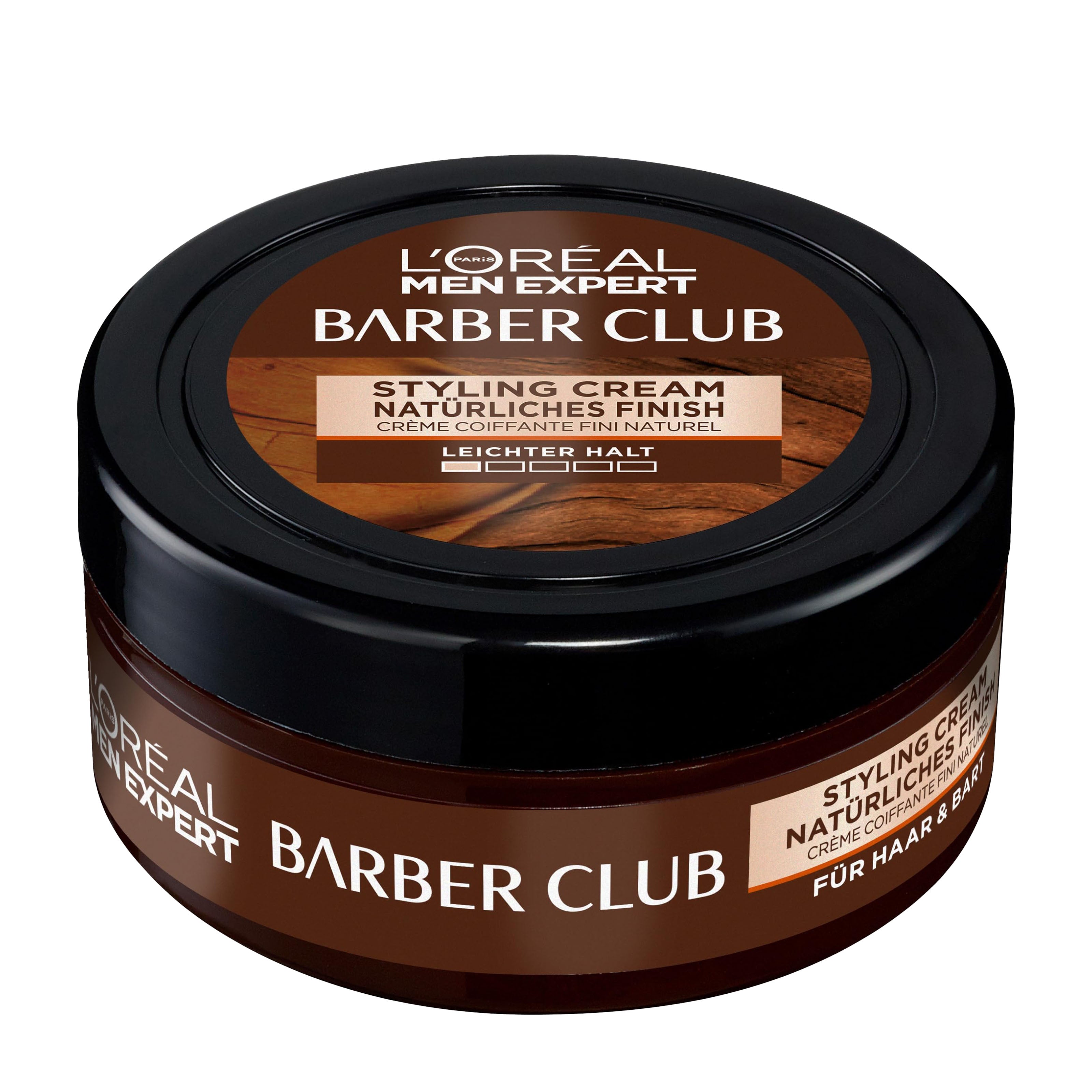 L'Oreal Paris Men Expert Barber Club styling cream jar on a white background