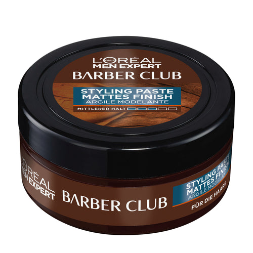L'Oreal Men Expert Barber Club Matte Finish styling paste jar on a white background