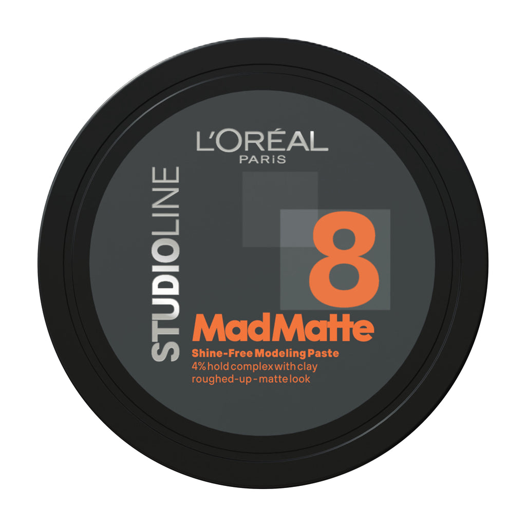 L'Oreal Paris Studio Line MadMatte shine-free modeling paste container on a white background