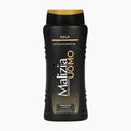 A bottle of Malizia Uomo Gold shower shampoo gel, featuring a black bottle with a gold cap and gold and white lettering, set against a plain white background.