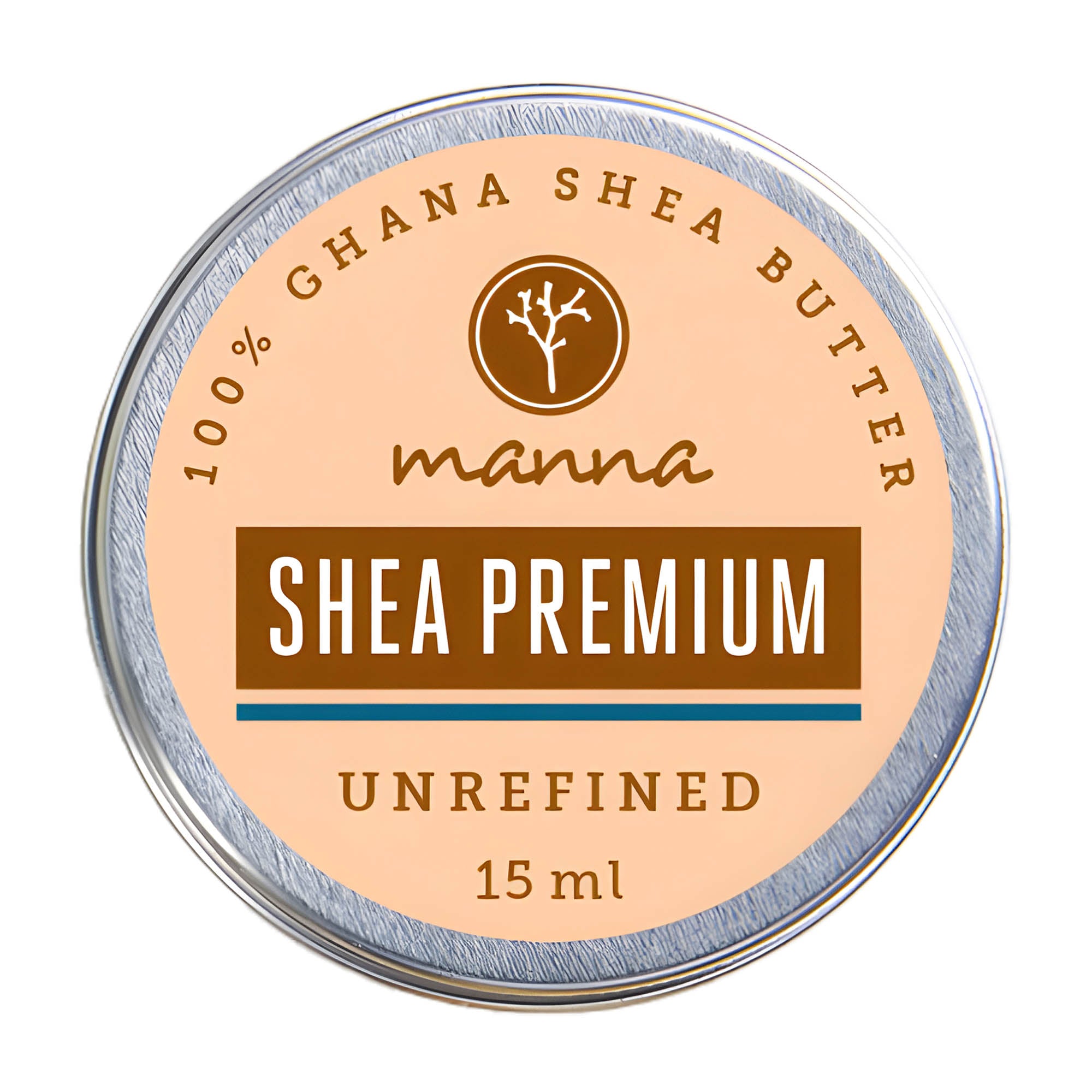 Manna Shea Premium Unrefined shea butter container on a white background