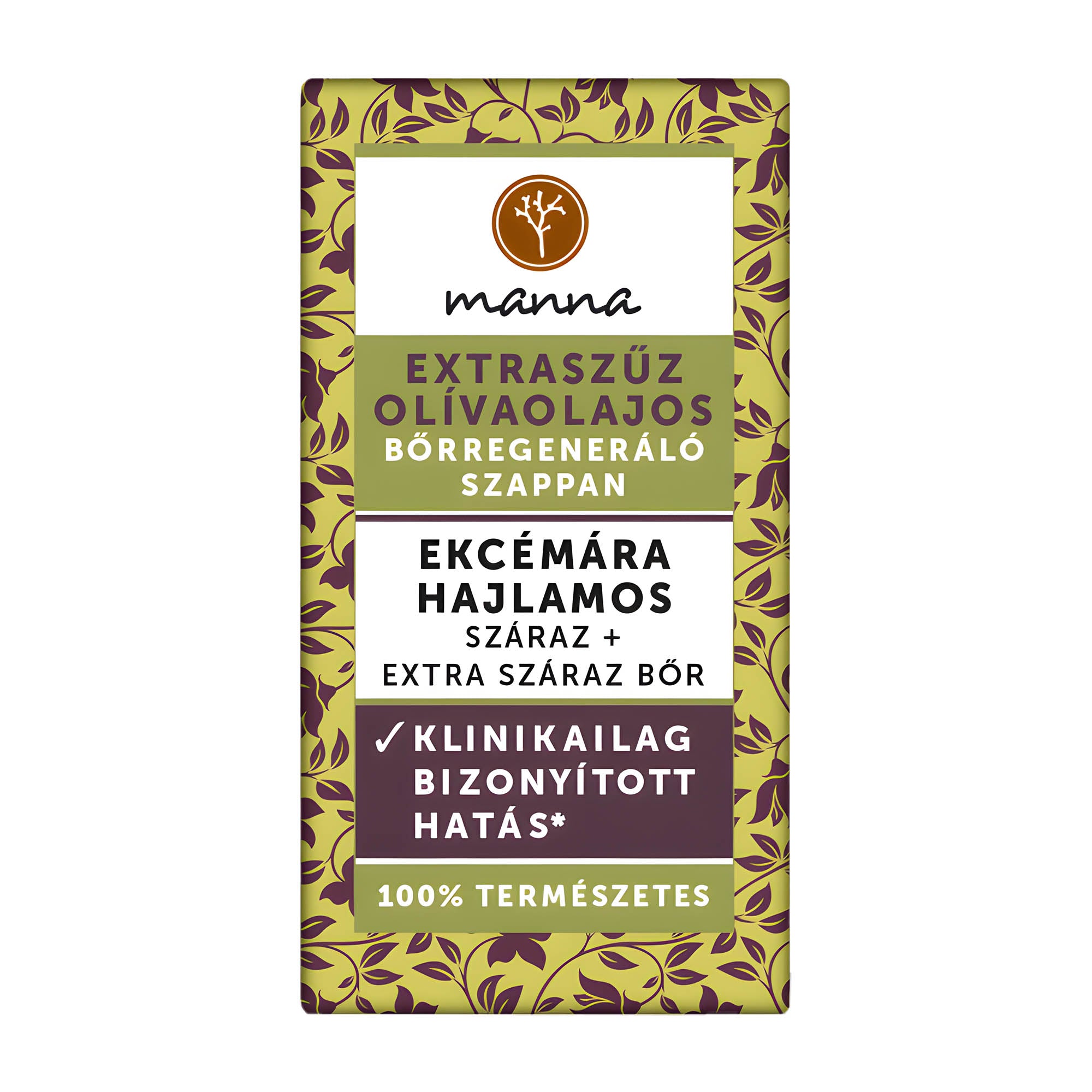 Manna Extra Virgin Olive Oil for Eczema Prone Skin Skin Repair Soap Bar packaging with text and branding on a white background